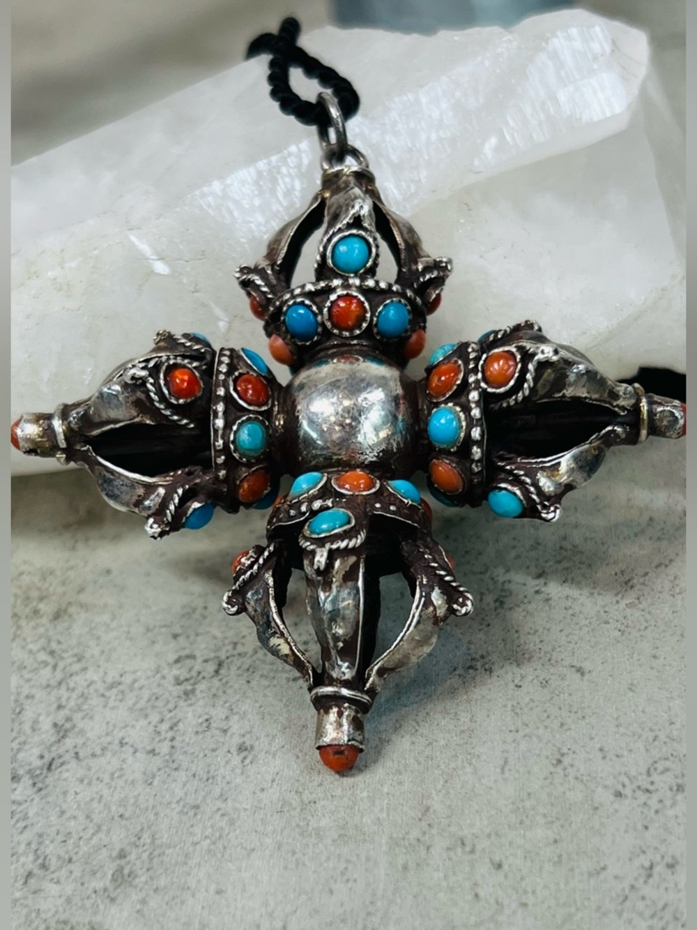 Vintage Vishwa Vajra Locket Sterling Silver with Gemstone Pendant - Picture 13 of 15